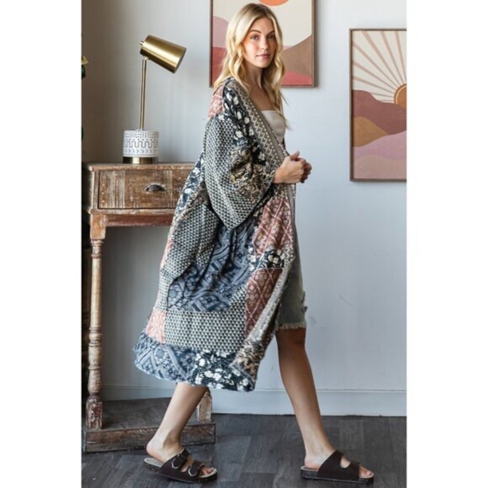 Oli & Hali Washed Mix Media Open Front Pocket Cardigan NEW Size Large - Picture 9 of 10